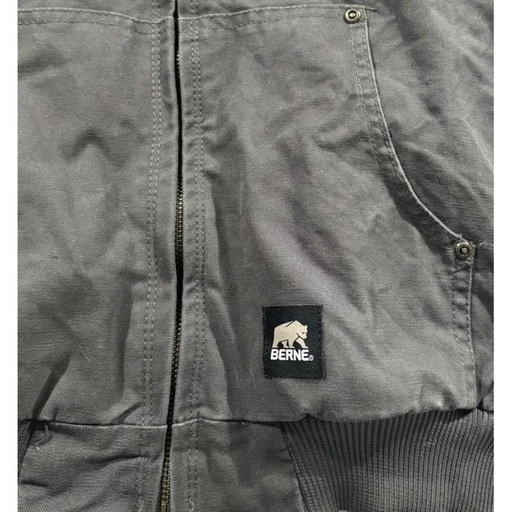 Berne Fleece Lined Canvas Jacket Youth Medium 10-12 Gray Hooded Full Zip Outdoor